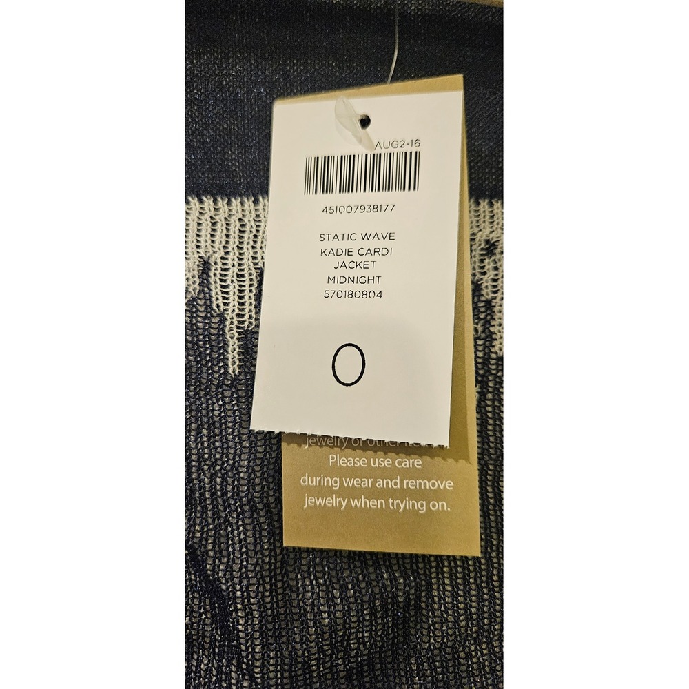 Chico's Kadie Cardi Jacket Static Wave Navy White Cotton Cardigan 0 NWT Small - Picture 3 of 6